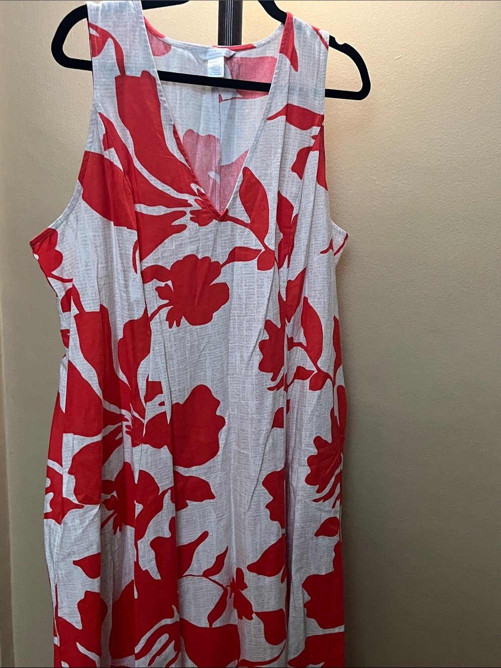 London Times Woman Sleeveless Red & White Floral Linen/Rayon Maxi Dress Size 1X